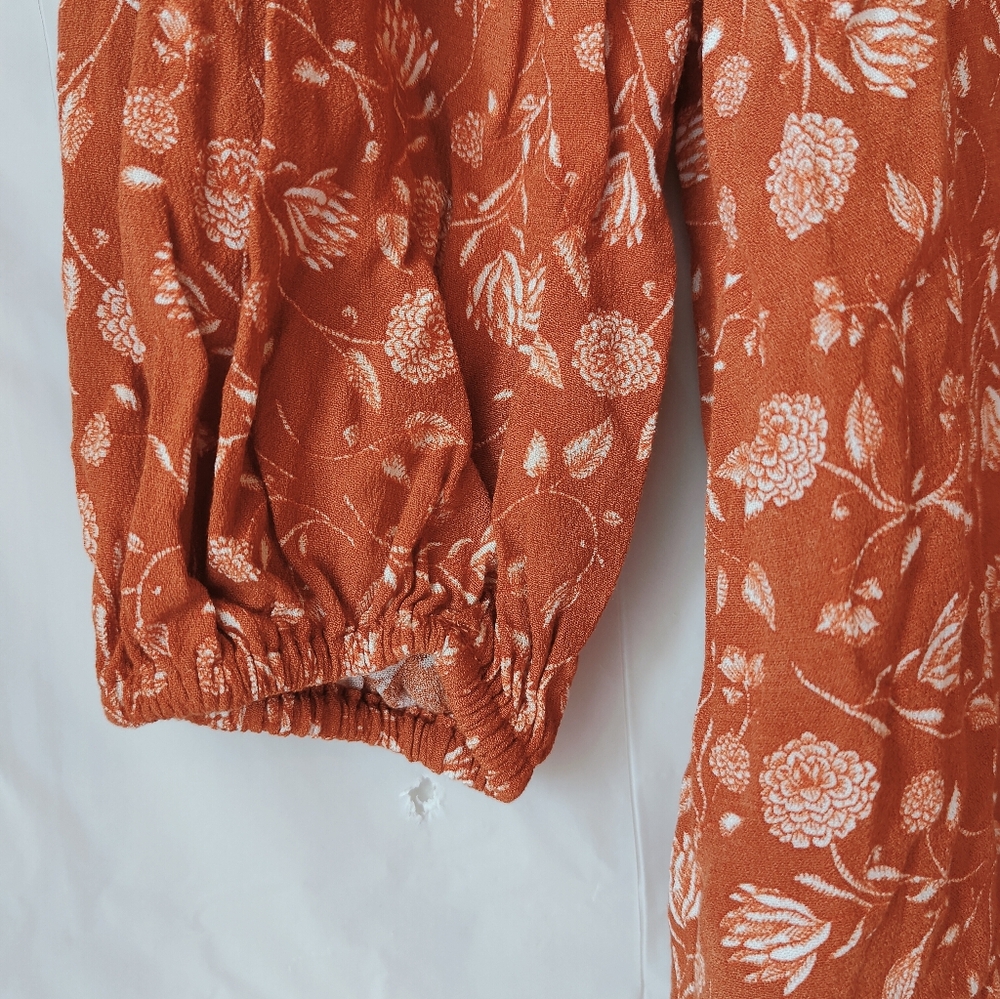 Fall Vibes Etched Floral Bombay Dress Size XS Long Elastic Sleeve, Elastic Waist - Picture 3 of 10